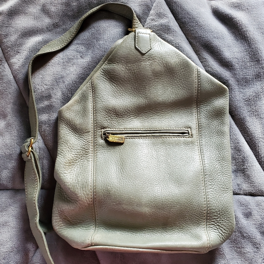 Large Grey Leather COACH Sling Bag